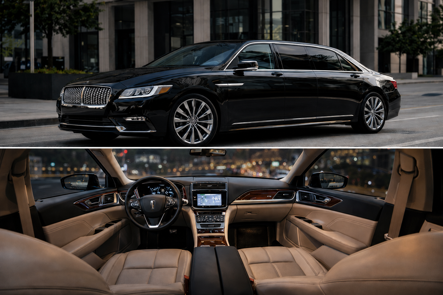 Sleek luxury sedan in urban evening